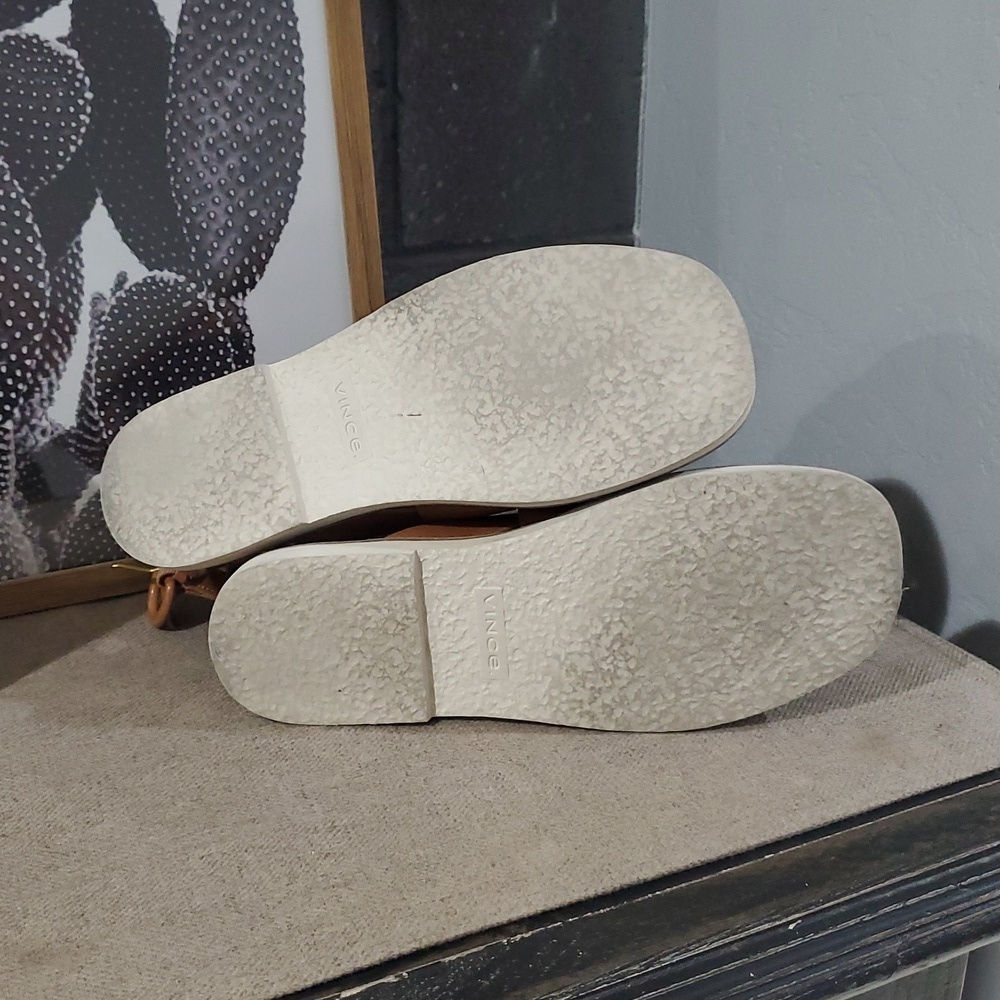 VINCE LEATHER STRAP TAN BUCKLE SANDALS SIZE 8 MORRIS - Picture 10 of 12